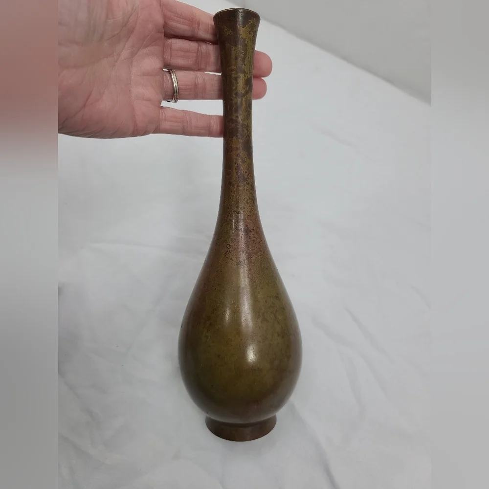 bronze Or Brass vase art with mottled patina, tall